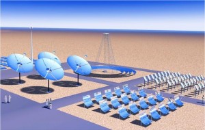 総括寄付講座で目指す砂漠地帯集光型太陽光発電のイメージ。(c) Global Solar+ Initiative. 総括寄付講座で目指す砂漠地帯集光型太陽光発電のイメージ。(c) Global Solar+ Initiative.